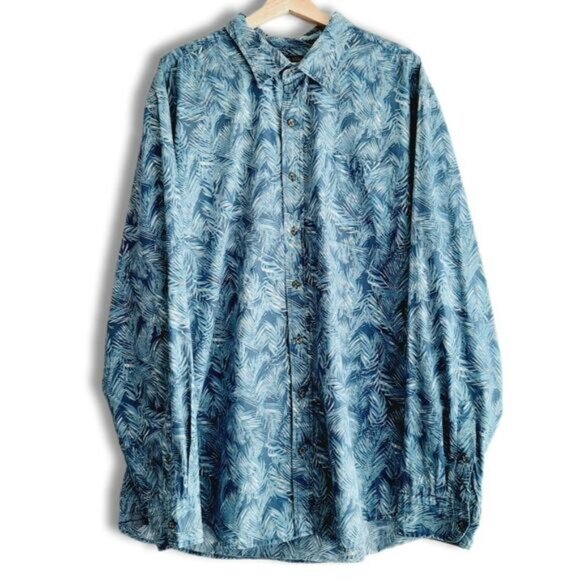 GAP 100% Cotton Classic Fit Button Down Shirt Tropical Print Blue Men's Sz XXL - Picture 2 of 13